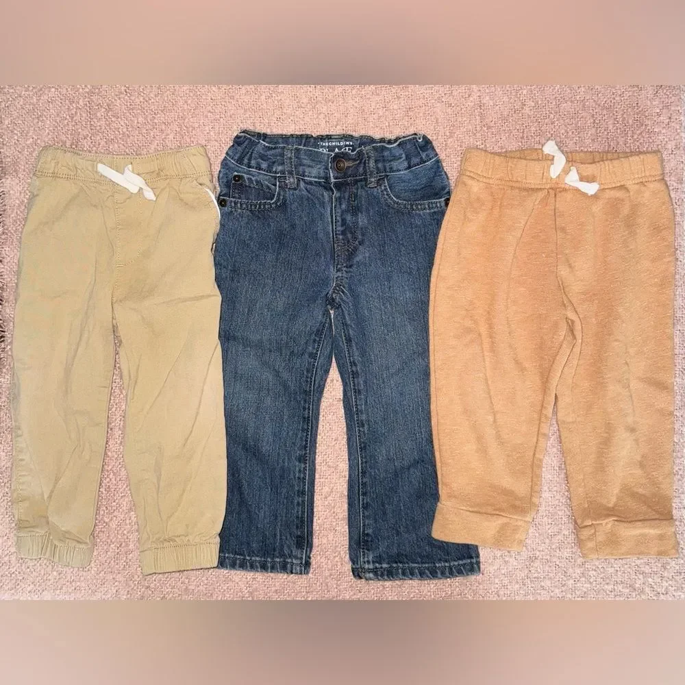 The Children's Place size 2t Kids Jeans and Joggers - Blue, Tan, Beige bundle